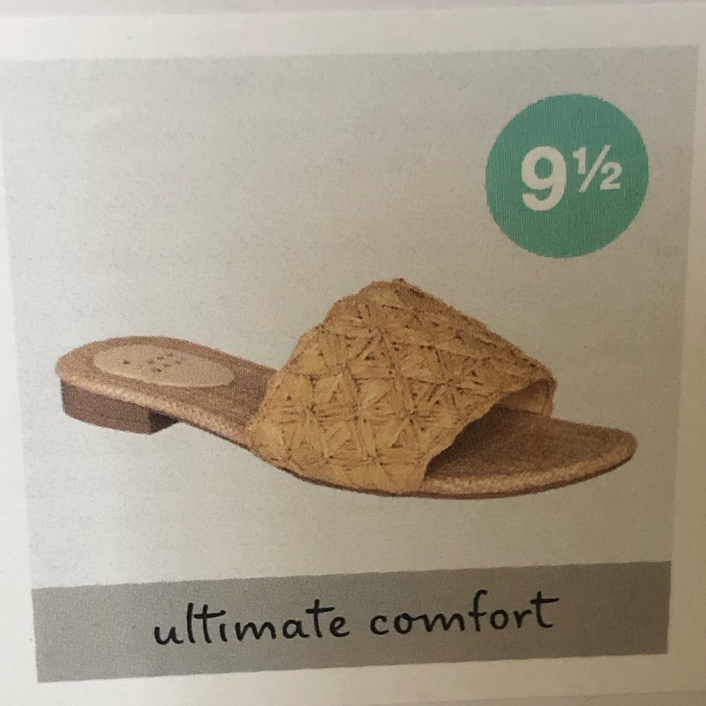Woven Raffia Slide Sandal in Tan - Ariella memory foam insole Ultimate Comfort